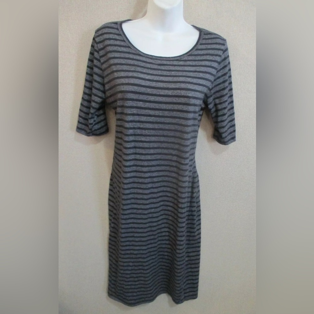 LuLaRoe Julia Dress black and grey striped size large lg